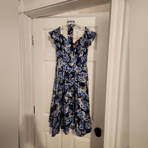 Sapphire Blue Floral Dee Dee Dress by British Retro